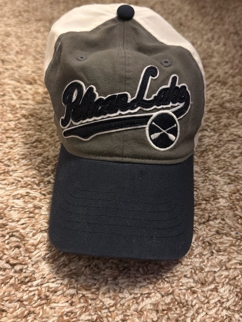 Pelican Lake Embroidered Baseball Cap in Navy and White